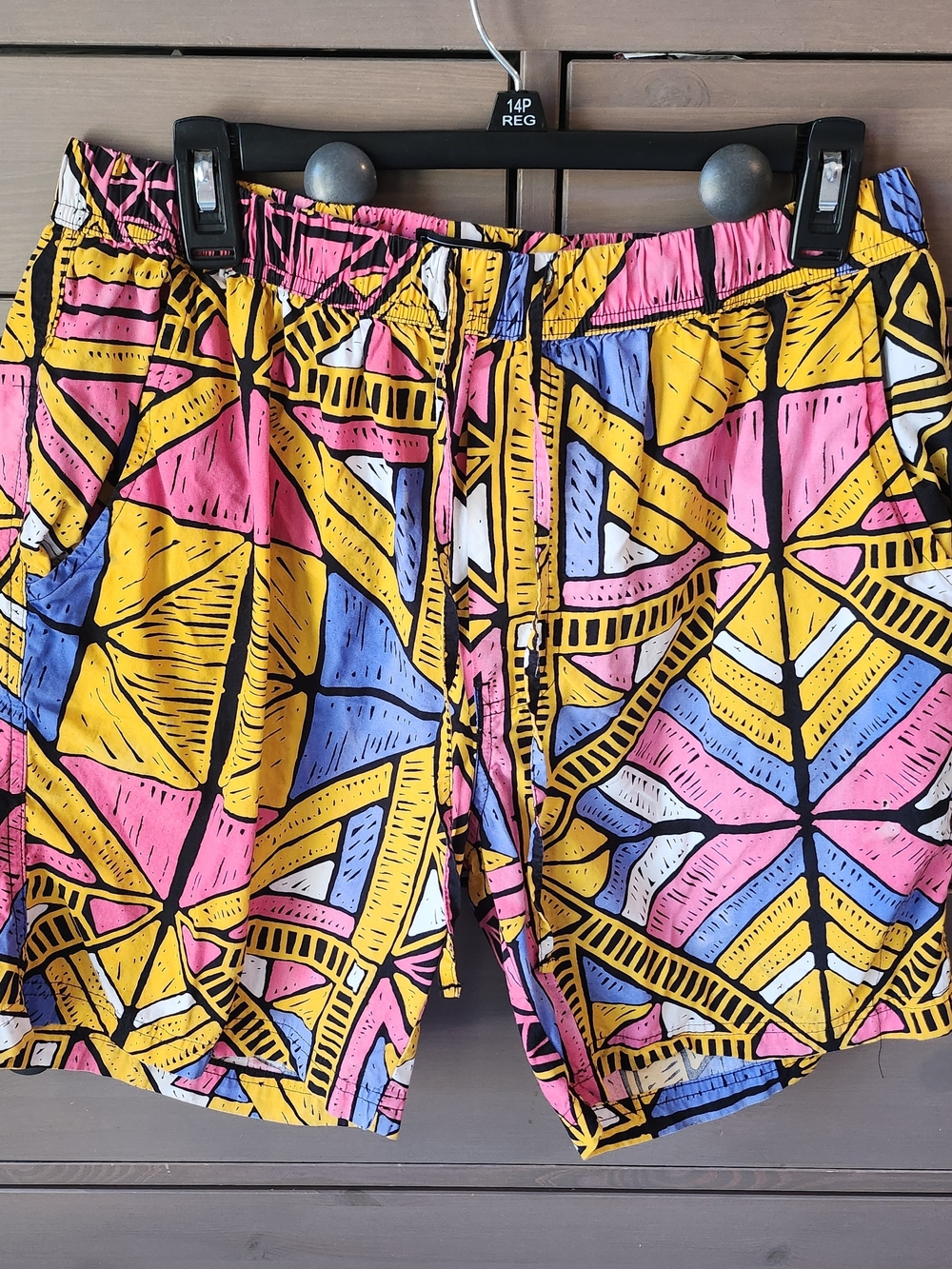 MASSIVE Geometric Print Shorts - Pink Yellow Blue Men's Large